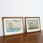 Set of 2 Vintage Ship Etchings
