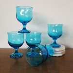 Set of 5 Turquoise Glass Goblets - Image 2