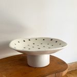 Polka Dot Pedestal Dish - Black & White
