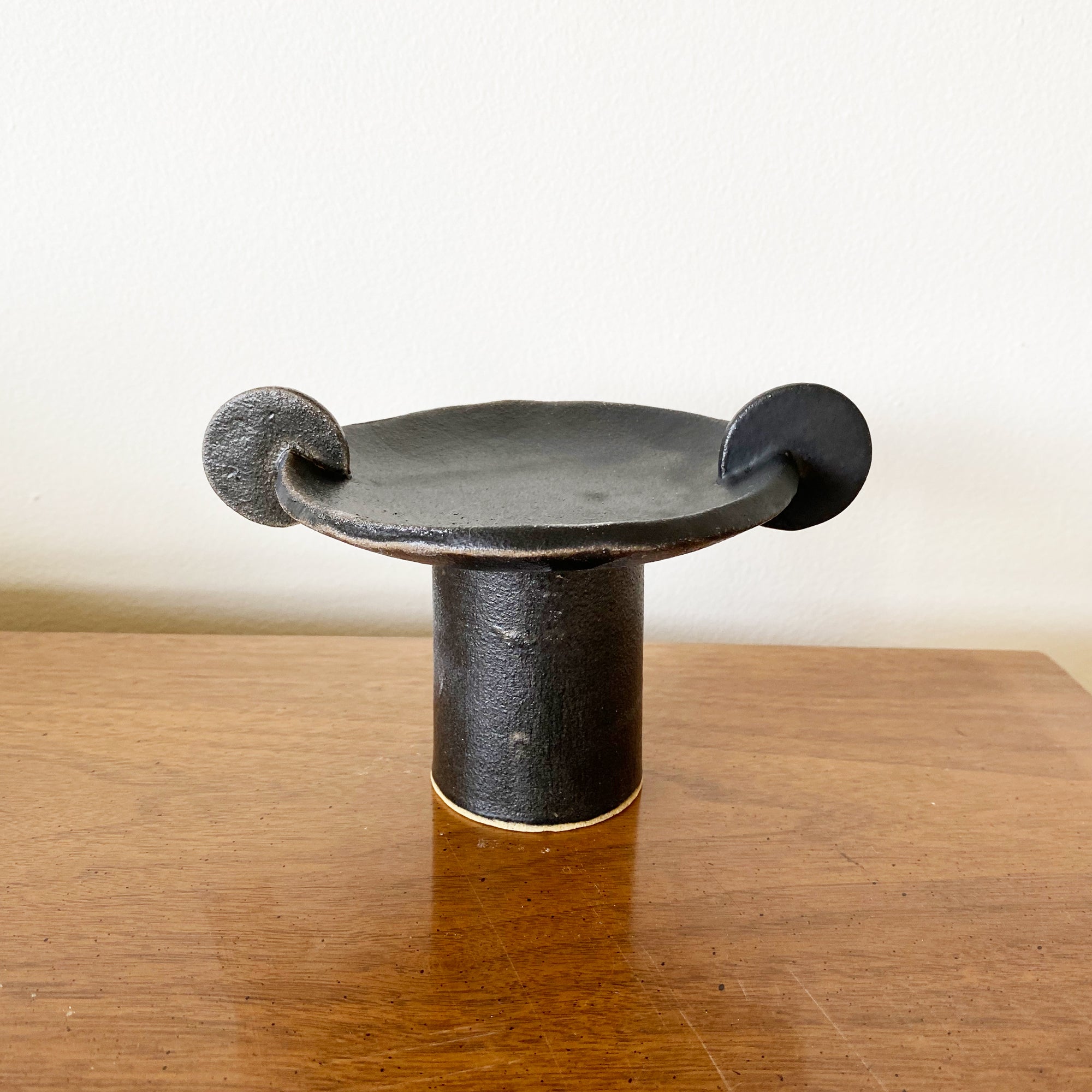 salto-smallblack-circles-2 Pedestal Dish with Circles - Black - Image 1